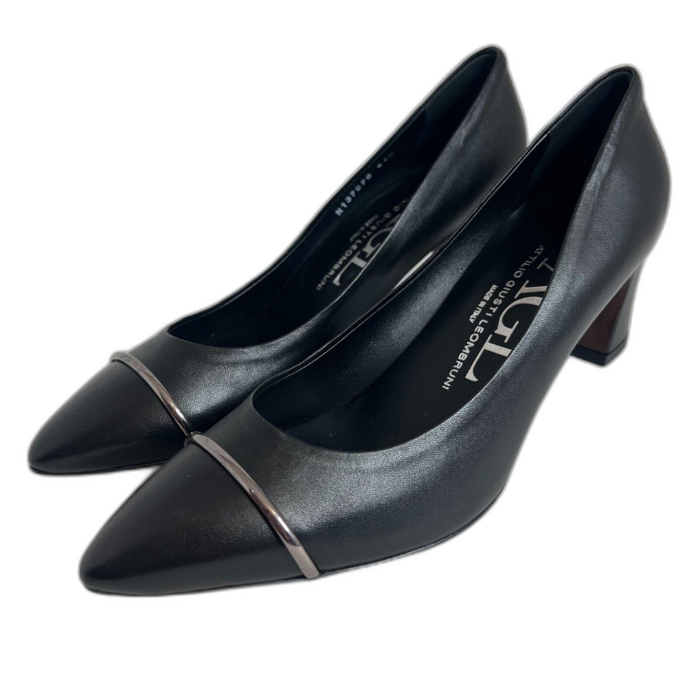 NWOT AGL Attilio Giusti Leombruni Black Leather Pointed Toe Heels Size